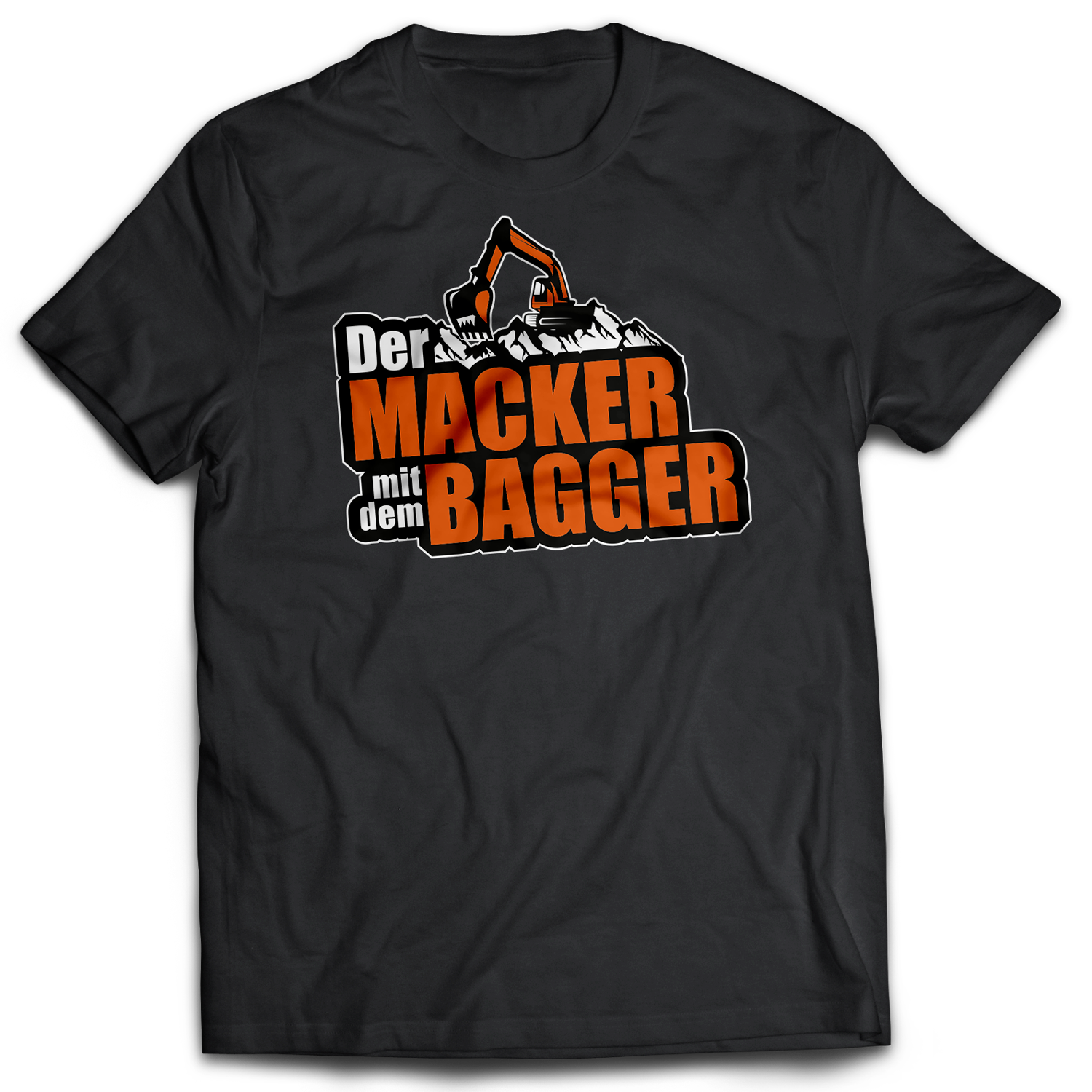 Der Macker mit dem Bagger - T-Shirt [schwarz] mit Logo orange