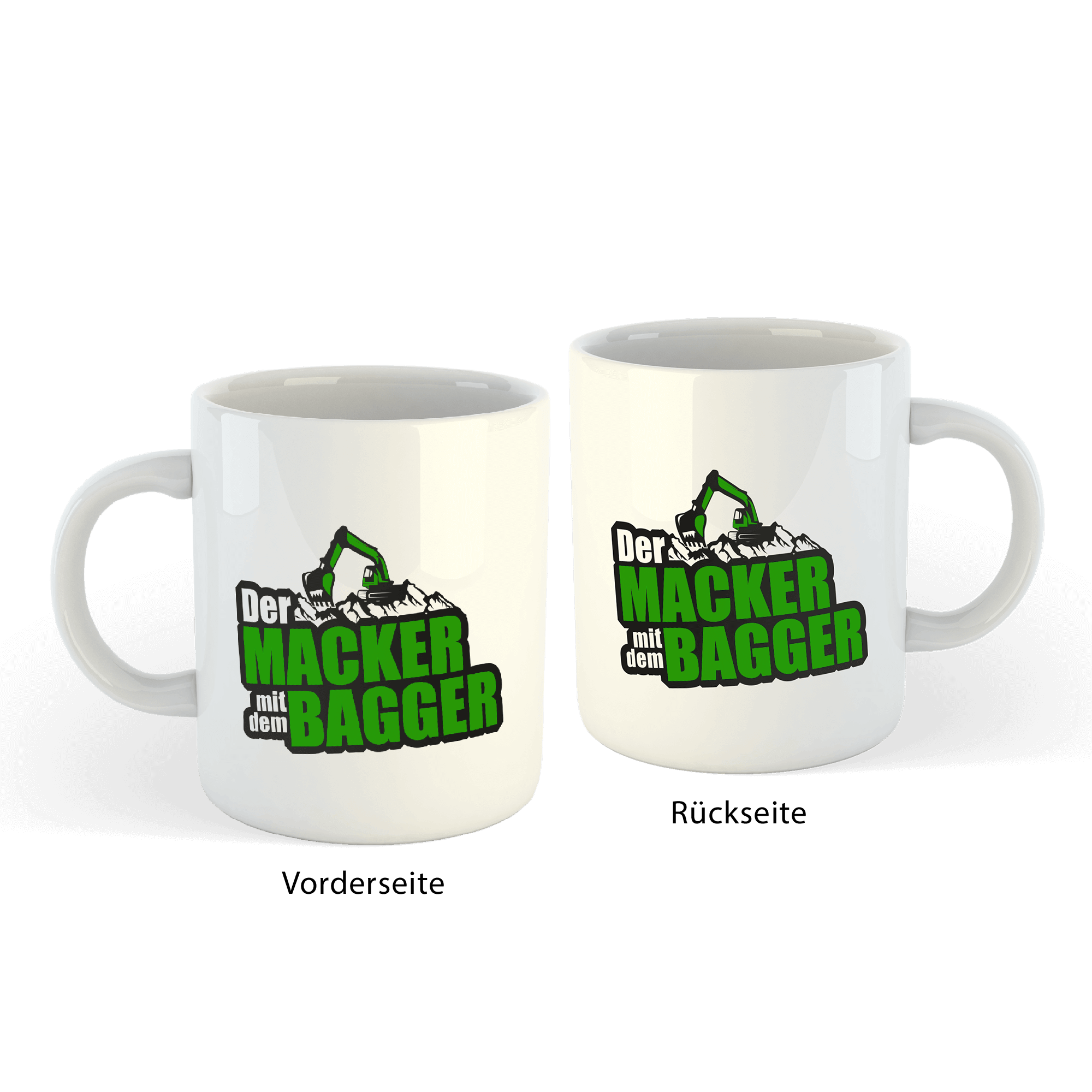 Der Macker mit dem Bagger - Tasse Logo [weiß]